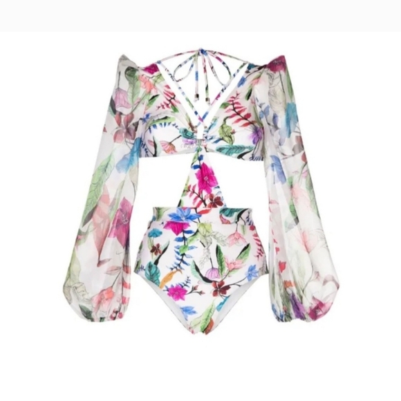 NEW PatBO Zamia Cutout Bodysuit Long Sheer Sleeves Small - Picture 5 of 14